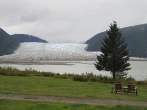 view from Taku Lodge, of Hole in the Wall Glacier